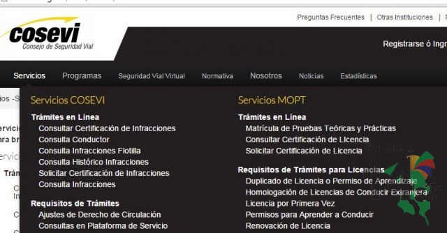 Sitio web de COSEVI. Sitio web de COSEVI.