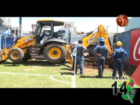 Comenzó la instalación de las bases para la nueva iluminación del Estadio Municipal