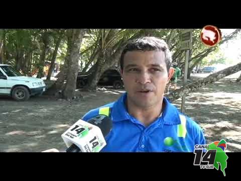 Trabajadores de la Municipalidad de Osa mantienen limpia la playa en Dominical