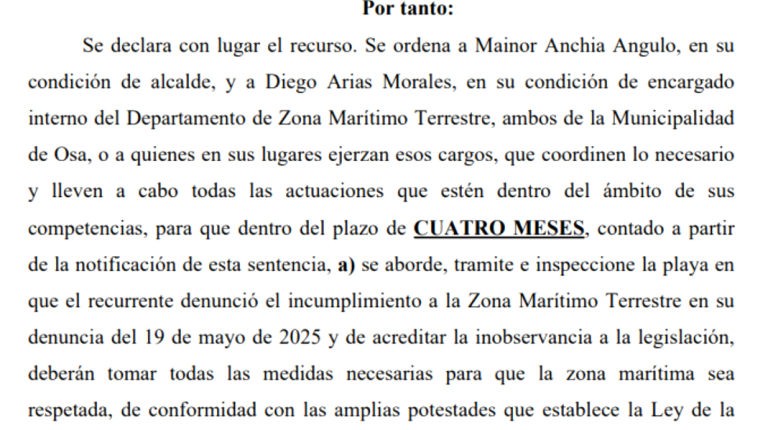 Sala Constitucional da cuatro meses a la Municipalidad de Osa para desalojar a vendedores ilegales de Zona Marítimo Terrestre
